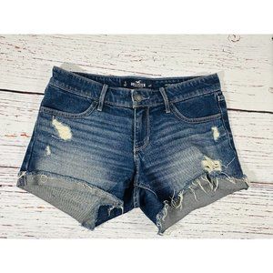Hollister Jean Shorts Sz 5 / 27 Low Rise Midi Blue Distressed Booty 3” Inseam